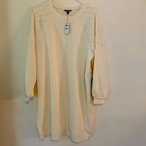 Express cream dress with pearls on shoulders size XL.